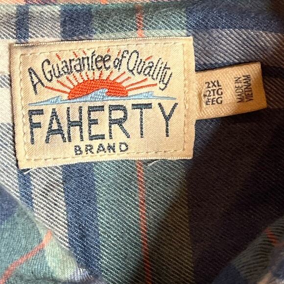 Faherty Brand Men's Plaid Button‎ Down Shirt Long Sleeve 2XL Blue Green - Picture 6 of 6